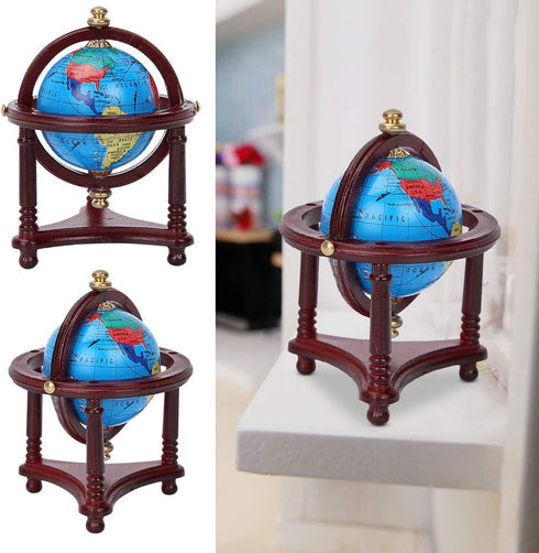 Dollhouse Mini Globe Decoration, Exquisite Appearance, Safe Rotatable for 1/12 Scale Doll (Mahogany)