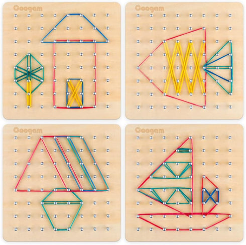Coogam Wooden Geoboard, 8x8 Graphical Educational Toy with 30Pcs Pattern Cards and Latex Bands for Kids