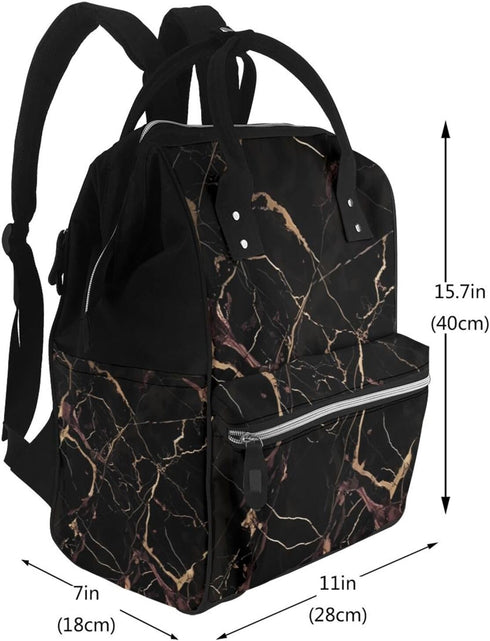 FHEDVBN Backpack Mummy Backpacks Daypack Black Gold Marble Diaper Bag for Women Multifunction Waterproof for Mom Dad