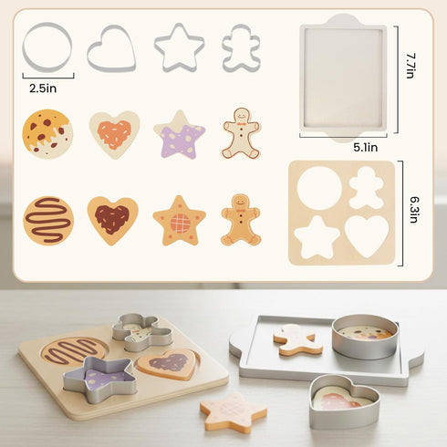 Set, Sets 3 4 5 Wooden Gingerbread Cookie Baking Play Food for Toddlers, Play Kitchen Accessories for Years Old Girls