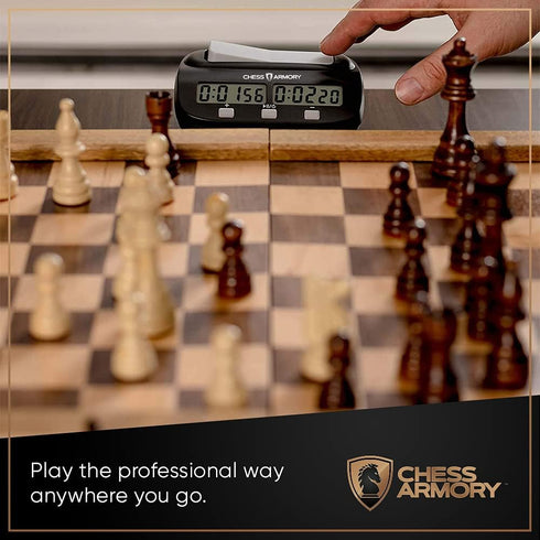 Chess Armory Digital Chess Clock - Portable Timer with Bonus Time and Tournament Features