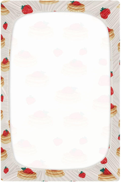 Pigsaly 27x39 Inch Crib Sheets Pancakes Strawberries Baby Sheet for Standard Crib Mattress Boys Girls Toddler Bed