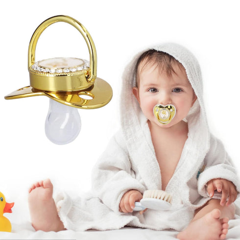 Gold Letter Infant Pacifier, Personalized Bling Pacifier with Clip for Girl Boys Baby Home Travel Essential Baby Shower