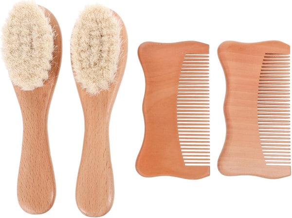 Milisten Head Care Kit with Wooden Comb and Woolen Brush for Infants,