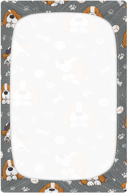 Pigsaly Basset 27x39 Inch Crib Sheets Baseball Cute Hound Dogs Baby Sheet for Standard Crib Mattress Boys Girls Toddler
