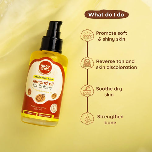 Generic 100 ml ROOT & SOIL Wood-Pressed Sweet Almond Oil for Baby Massage, Pure Almond Oil, Lightweight Baby Body Oil