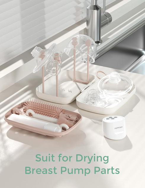 Momcozy 7-in-1 Baby Bottle Cleaner Kit with Silicone, Nipple & Straw Brushes, Soap Dispenser and Drying Rack - Portable