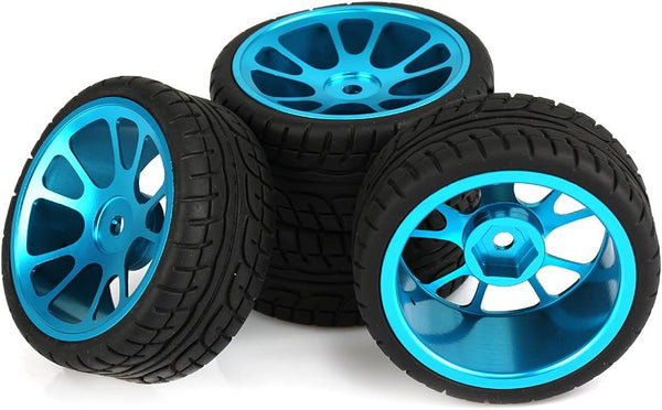 Mxfans 4Pcs Plastic Tires & Blue 10-Spokes Aluminum Wheel Rims for RC 1:10 On-Road Car