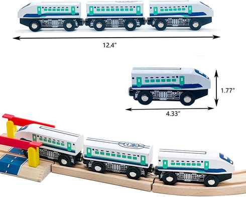 Wooden Bullet Train Cars Track Accessories Set - High-Speed City Train Toys for Boys and Girls