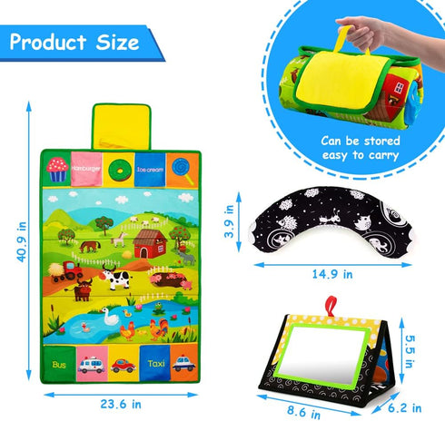 Inbeby Tummy 3-in-1, Tummy Set 0 3 6 12 Time Mirror & Play Mat & Pillow High Contrast Black and White Baby Toys