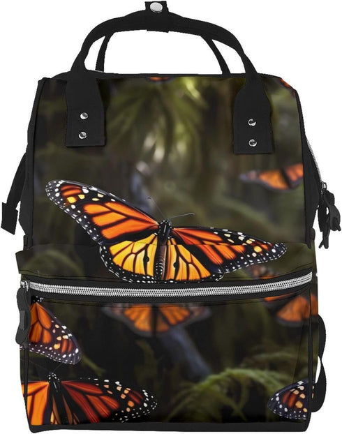 HCBPWVQA Monarch Butterflies Diaper Bag with Changing Pad and Pacifier Holder, Multifunction Laptop
