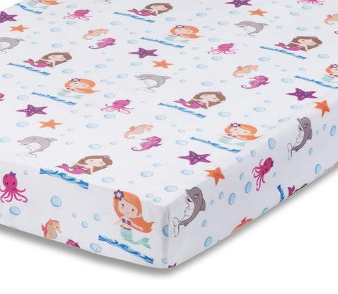 Baby Girl Fitted Crib Sheet, Mermaid Adventures, 100% Soft Breathable Microfiber, Fits Standard Size Crib Mattress