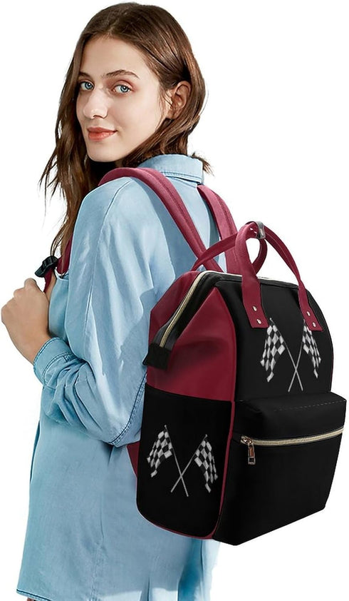 SONGTING Backpack Mommy Daypack Black and White Checkered Flags Diaper Bag Travel Waterproof Bag Nappy