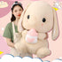 HOUPU 12.5 Inch Soft Toy - Sitting Lop Eared Rabbit with Carrot, Realistic Pink Plush Bunny