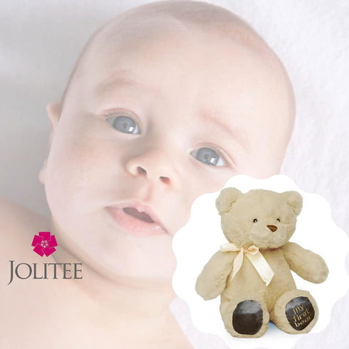 My First Bear Stuffed Animal - Jolitee Beige Neutral Teddy Bear for Newborn, 10"