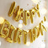 TONIFUL 3D Gold Happy Birthday Banner with Ribbon Straw, 16 Inch Mylar Foil Letters for Kids & Adults Birthday Supplies