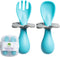 Mars Baby Flower Design Self-Feeding Training Utensils for Toddlers, Easy to Hold Weaning Tools, Blue