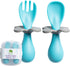 Mars Baby Flower Design Self-Feeding Training Utensils for Toddlers, Easy to Hold Weaning Tools, Blue