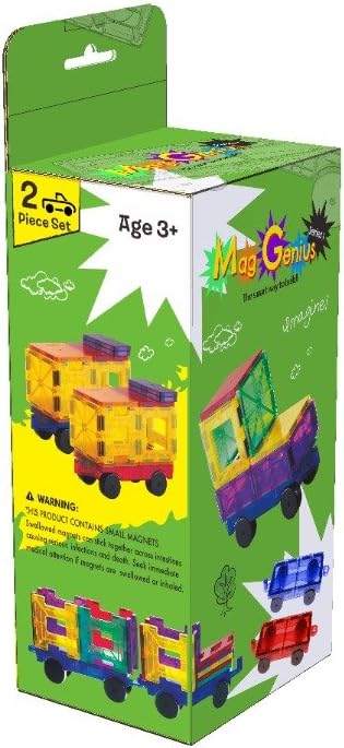 Magnet Tiles Car Set: Magnet Truck Train Building Tile Add-On, Red/Blue, 2 Pieces
