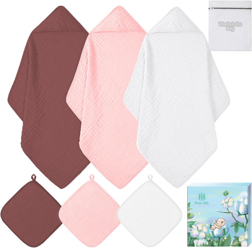 Hooded Baby Towels for Newborn, Absorbent 100% Cotton Muslin Baby Bath Towel