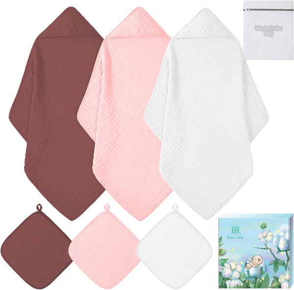 Hooded Baby Towels for Newborn, Absorbent 100% Cotton Muslin Baby Bath Towel