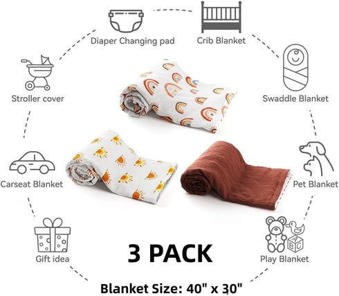 FIGEPO 3 Pack Soft Boho Baby Gender Neutral Blankets for Newborn Baby Girls or Boys Unisex Nursery Toddler Baby Throw