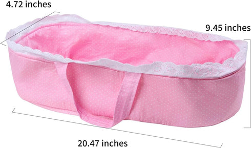 17-22 inch Reborn Baby Dolls Baskets Pink Crib Bed Soft Carrier for Baby Doll Accessories Baskets with Handle