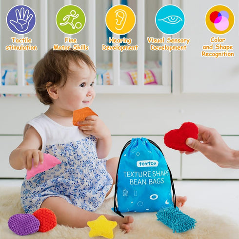 teytoy Texture Sensory Bean Bags Toys for Autism, 12 Fidget Sensory Shape Toys for Infant Development