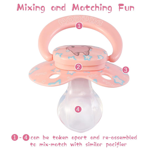 Cute Silicone Adult Pacifiers Pink: Big Shield Binky for Anxiety - Large Size Butterfly Shaped Paci with Handle Dragon