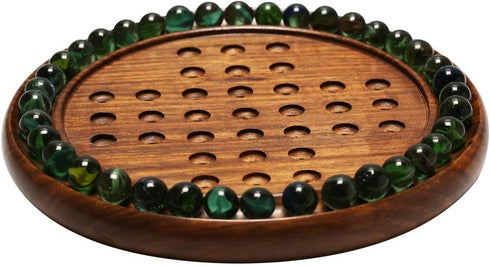 Handcrafted Wooden Solitaire Marble Game, 33 Marble Balls, Large Board Strategy Game for Adults and Family Gifts