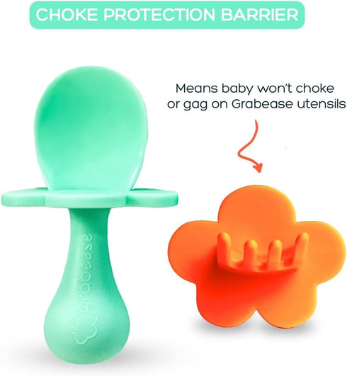 Grabease Baby Spoons and Toddler Utensils, BPA-Free & Phthalate-Free, 2 Sets, Mint and Orange