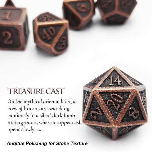 Haxtec Antique Copper Metal DND Dice Set - 7 Polyhedral Dice Compatible with Dungeons and Dragons