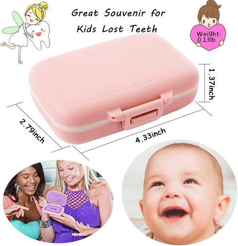 Baby Teeth Keepsake Box, Children Kids Tooth Storage Holder Organizer Printed in English for Child-Wood Memory (Pink)