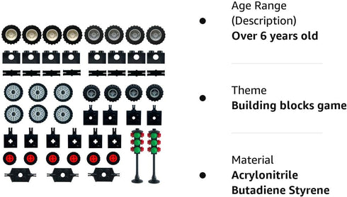 Traffic Light, Tires Bulk Lot - Building Bricks Block Education Wheels Set Toy Compatible with Major Brands, 52 pcs