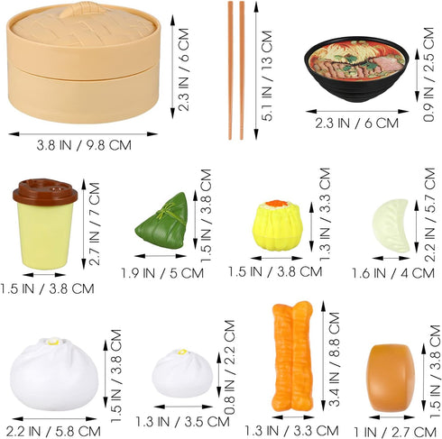 Chinese Breakfast Pretend Play Food Sets for Kids Kitchen - 2 Sets Mini Food Play Set for Dollhouse