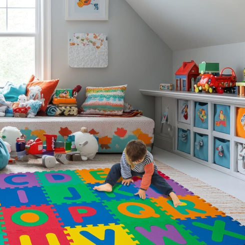 26-Piece Interlocking Foam Tile Play Mat with Letters - Non-Toxic Children's Multicolor Puzzle Tiles for Playrooms