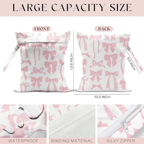 zcyxuuw Wet Bag, Wet Dry Bag, Swimsuit Bags, Beach Essentials, Pink Bow Decor Waterproof Bags for Travel, Beach, Pool