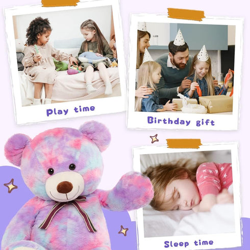Tezituor 40in Giant Teddy Bear, Big Stuffed Animal Plush, Rainbow Purple Soft Gifts for Baby Shower, Birthday