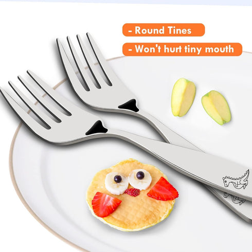 Lehoo Castle 6 Piece Kids Silverware Set, Stainless Steel Toddler Spoons, Forks, and Knife, Dinosaur World