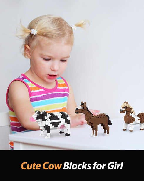 QISHOUTING Cow Mini Building Toy for Kids, Farm Animals Mini Building Blocks & Learning Toy for Girls Boys, Miniature