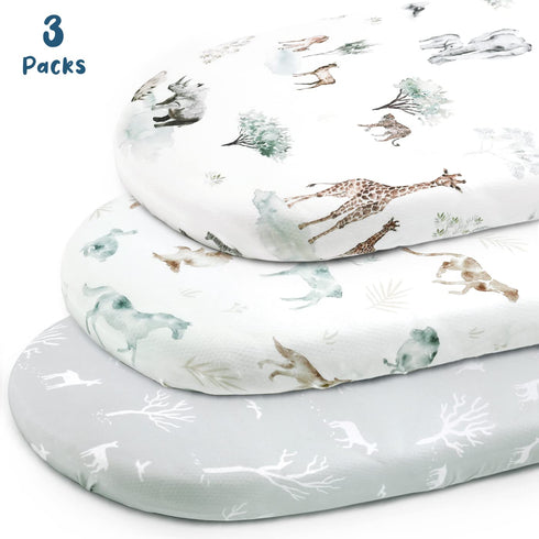 3 Pack, Ultra Soft Fitted Bassinet Sheets Universal Fitted for.Baby Cradle Moses Basket Oval Rectangle Mattress Safe