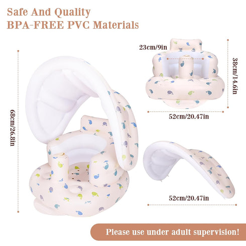 3 AirSwim Inflatable Baby Seat with Detachable Canopy and Built-in Pump, Inflatable Baby Chair for Babies Months