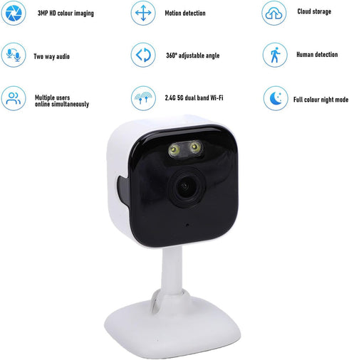 Pomya 3MP 2K WiFi Security Camera, HD Indoor Camera with PIR Motion Detection Human Tracking, Two Way Audio Night