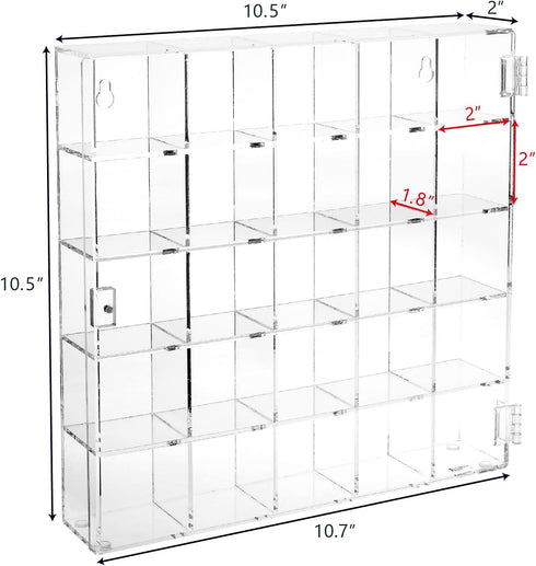 Ikee Design Acrylic Collection Display Case with 25 Compartments and Magnets Door, Wall-mounted Organizer for Small
