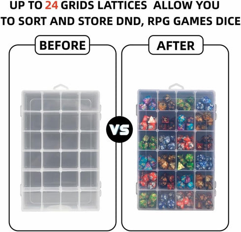 2 Pack DND Dice Storage Box, Each with 24 Grids, Polyhedral Organizer for Up to 1600 Dices, Box Only