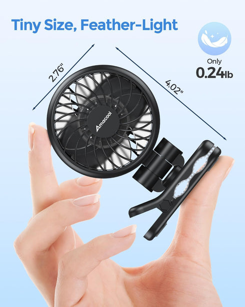 0.24 lb, 3-Speed Mini Baby Fan with Clip for Carrier Stroller, Baby Essentials, Ultra Light Safe Gaps, Rechargeable