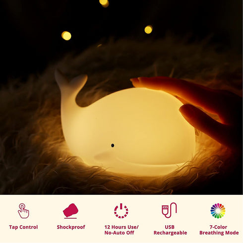 TriPro Under the Sea Nursery Decor Night Light, Soft Silicone Whale Lamp for Baby & Toddler Room, Ocean Theme Nursery