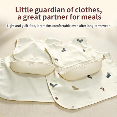 Cococu 6-24M(Beige Baby Bibs for Eating,Baby Smock bib with Silicone Catcher, Waterproof Baby Bib Shirt, Baby Feeding