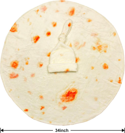 DDWT 34 Inch Baby Swaddle Blanket - Soft Flannel Newborn Burrito Wrap with Hat, Cute Tortilla Design, Safe