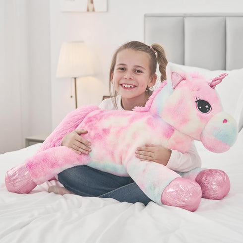 Tezituor 32in Giant Unicorn Plush Toy - Cute Rainbow Pink Unicorn Stuffed Animal - Birthday Decorations